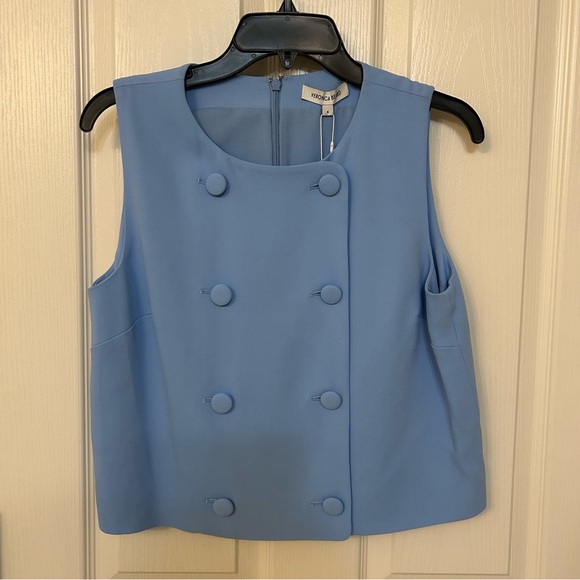 Veronica Beard Drexley Boxy Sleeveless Button-Up Top in Blue Sky Size 8 - Picture 8 of 11
